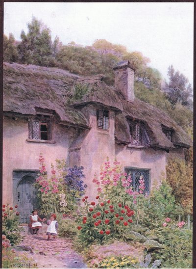 Cottage garden, Selworthy, Somerset, from The Cottages and the Village Life of Rural England published by Dent & Sons Limited, 1912 by Alfred Robert Quinton